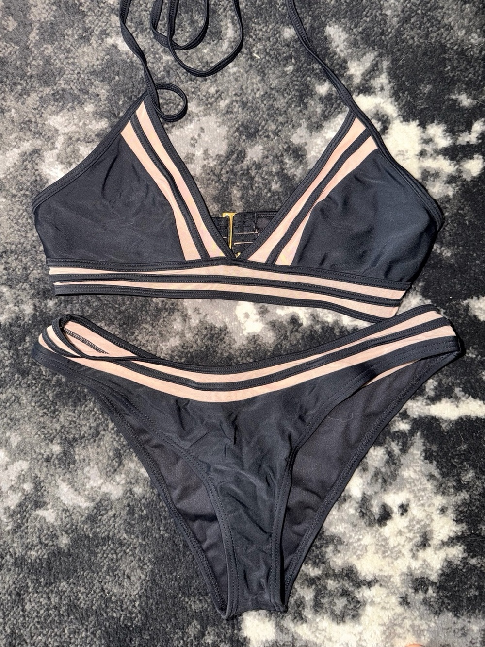 Black & Nude Strappy Bikini Set – Size Small